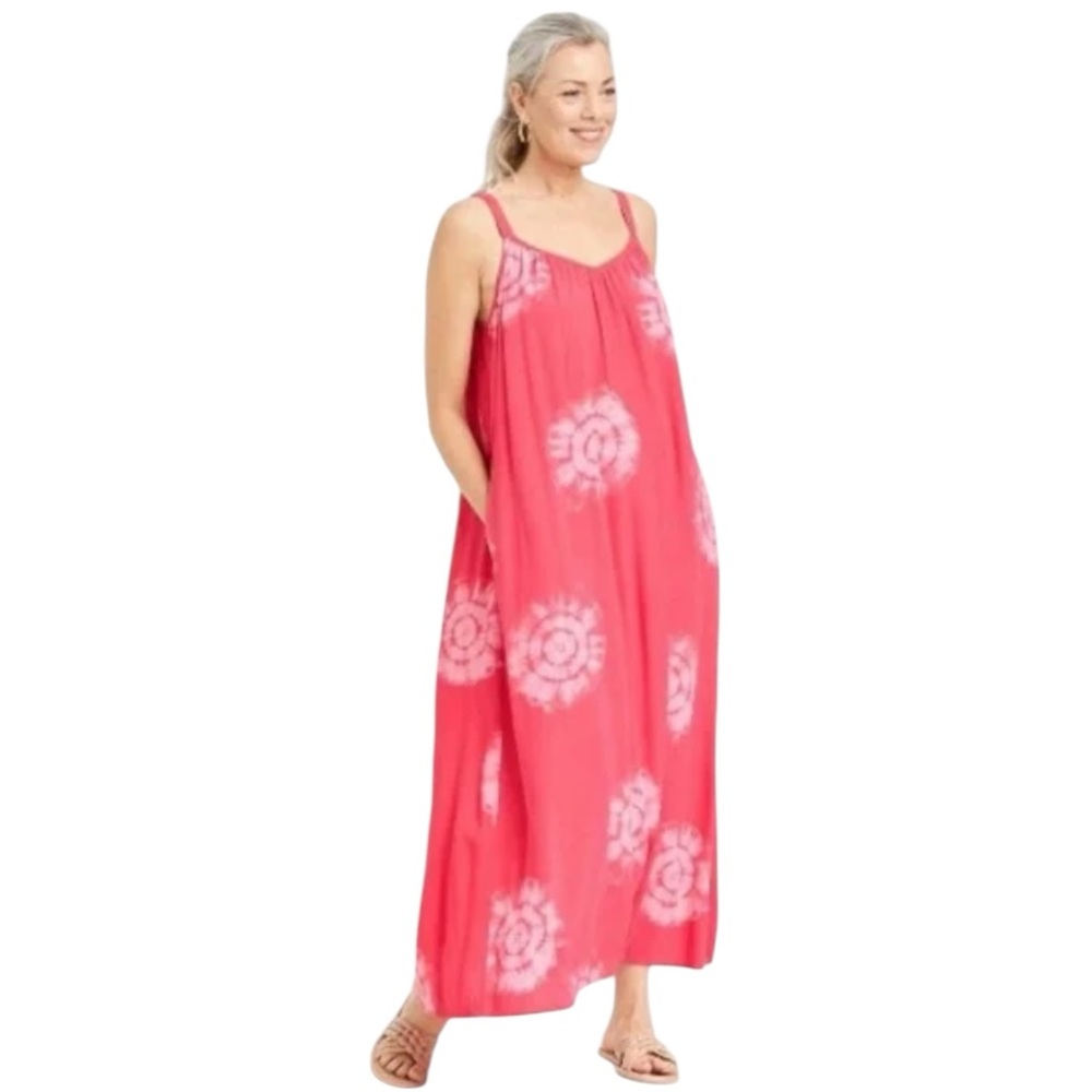 NWT Knox Rose Women’s Pink‎ Tie Dye Print Maxi Dress Flowy Boho Lightweight 4X